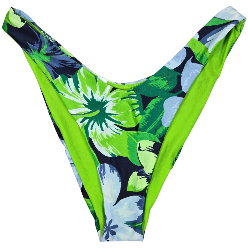 Aerie Cheekier Plus Bikini Bottoms Tropical‎ Floral Print Green Blue XL